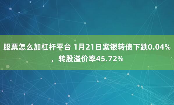 股票怎么加杠杆平台 1月21日紫银转债下跌0.04%，转股溢价率45.72%